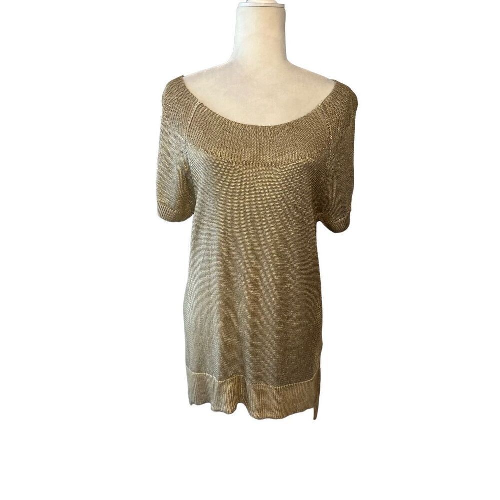 Jones NY short sleeve wide neck gold knit tunic - L